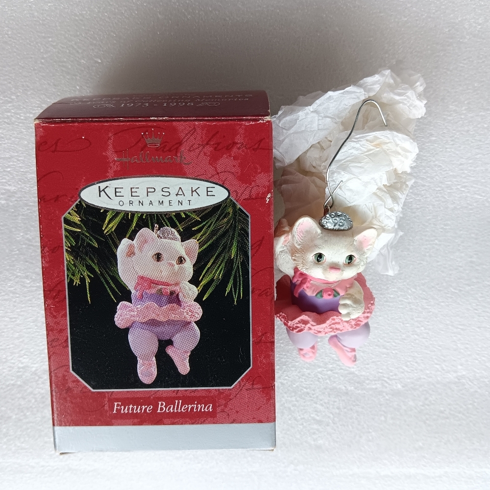 Vintage Hallmark Keepsake Ornament Future Ballerina Cat 1998 Handcrafted Boxed